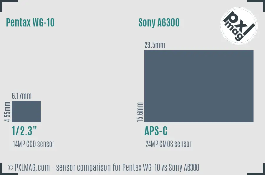 Pentax WG-10 vs Sony A6300 sensor size comparison