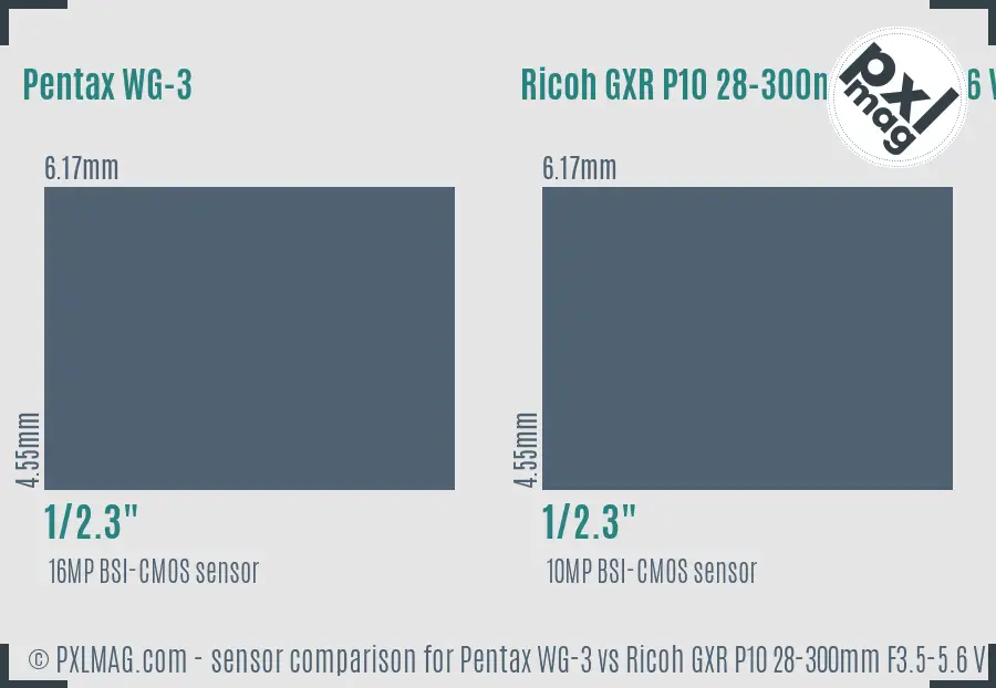 Pentax WG-3 vs Ricoh GXR P10 28-300mm F3.5-5.6 VC sensor size comparison