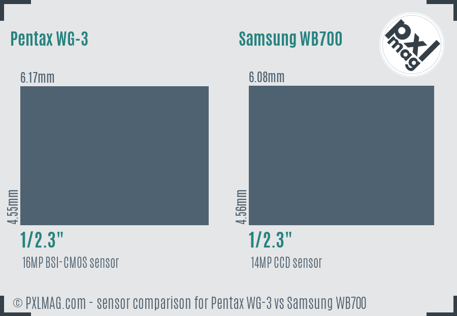 Pentax WG-3 vs Samsung WB700 sensor size comparison