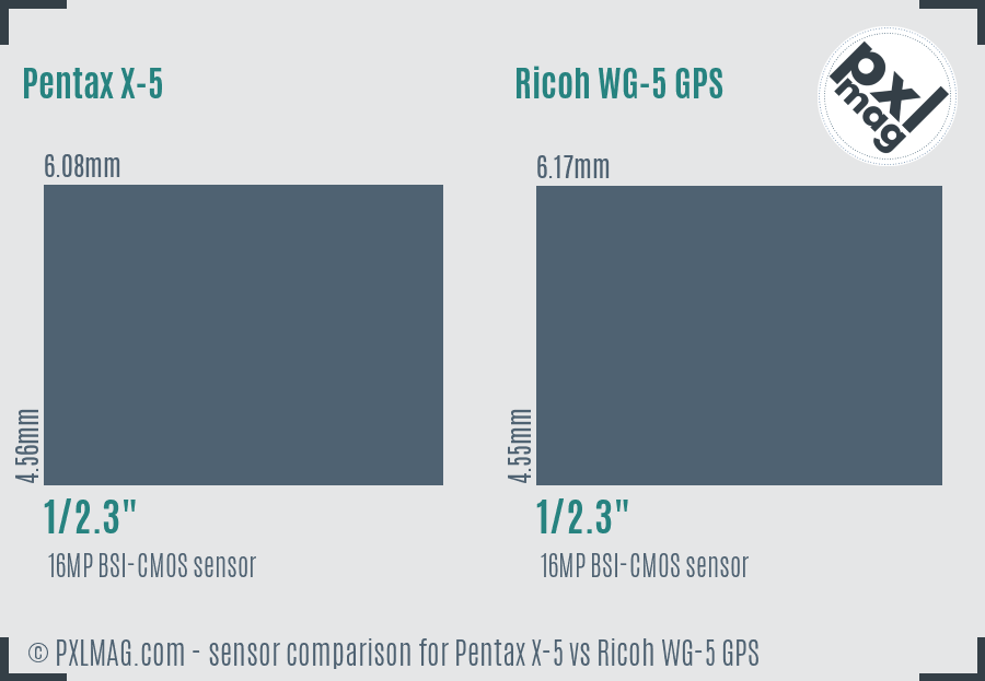 Pentax X-5 vs Ricoh WG-5 GPS sensor size comparison