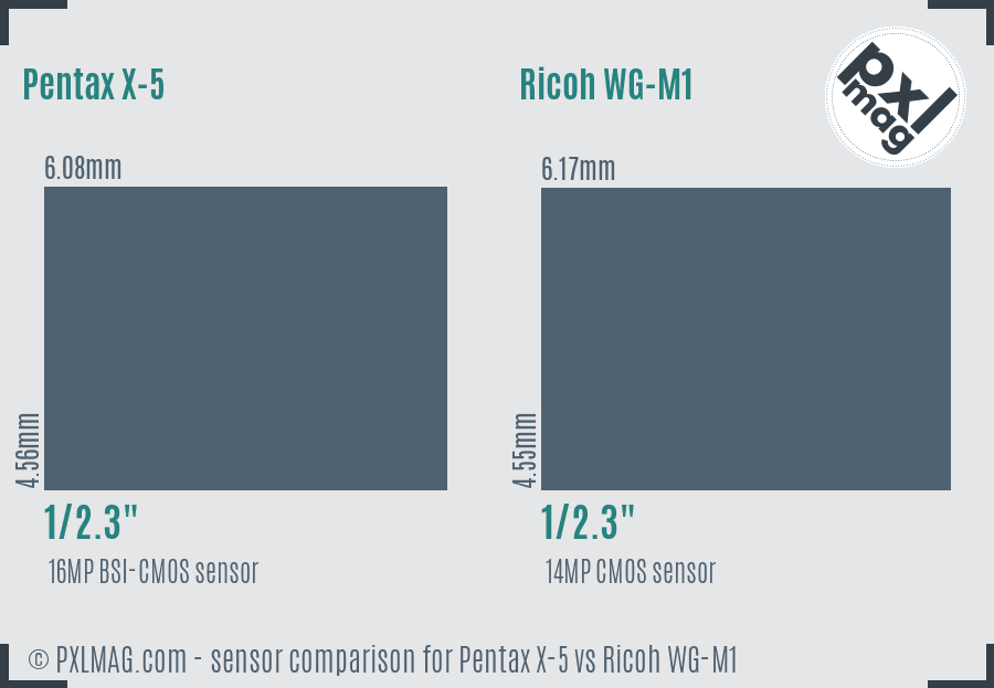 Pentax X-5 vs Ricoh WG-M1 sensor size comparison