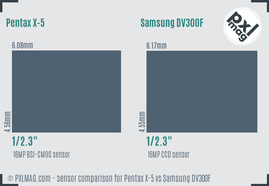 Pentax X-5 vs Samsung DV300F sensor size comparison