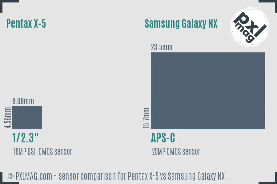 Pentax X-5 vs Samsung Galaxy NX sensor size comparison