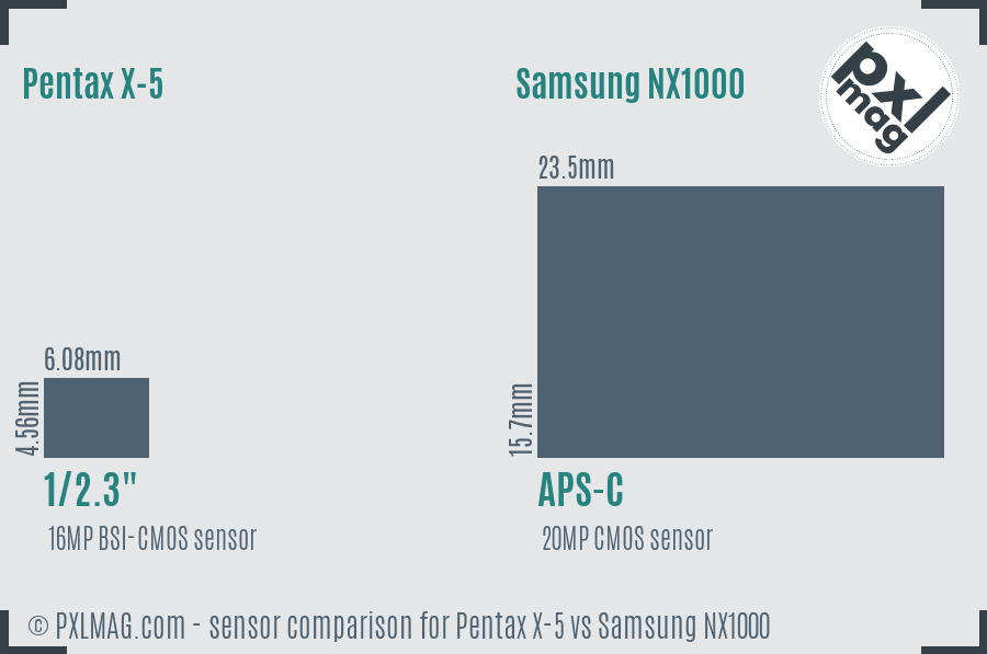 Pentax X-5 vs Samsung NX1000 sensor size comparison