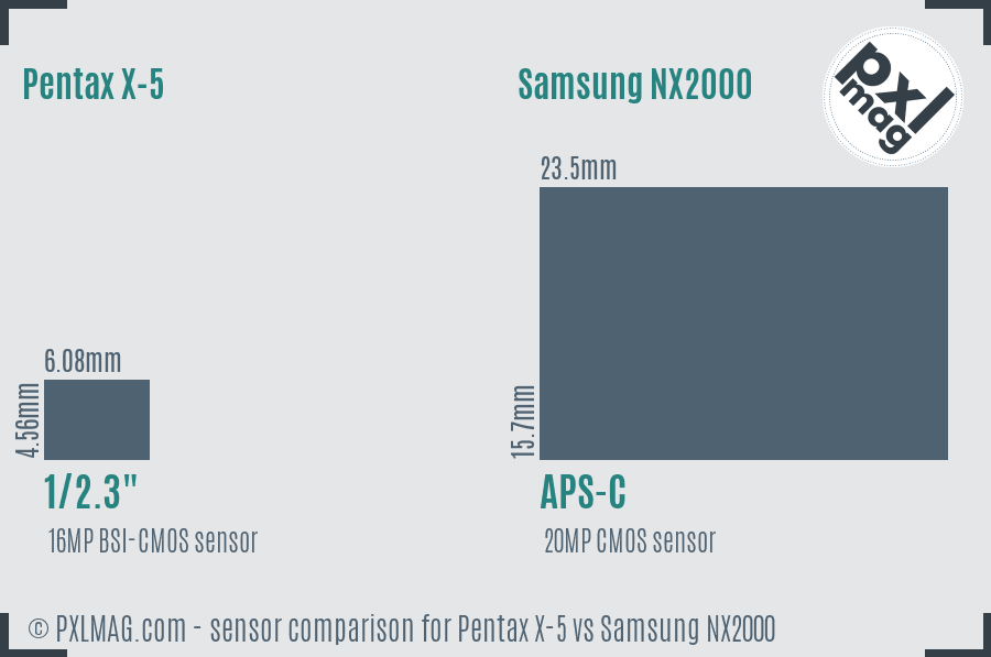 Pentax X-5 vs Samsung NX2000 sensor size comparison
