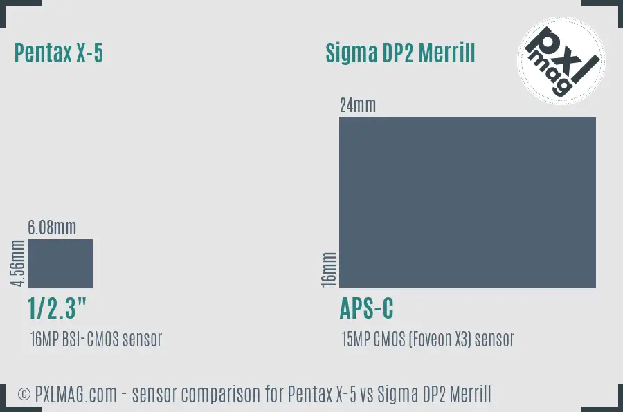 Pentax X-5 vs Sigma DP2 Merrill sensor size comparison