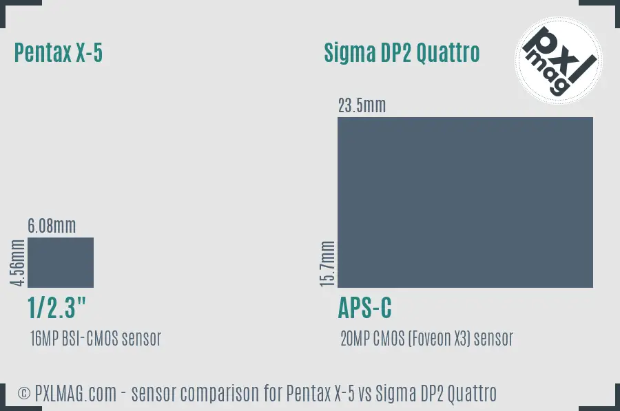 Pentax X-5 vs Sigma DP2 Quattro sensor size comparison