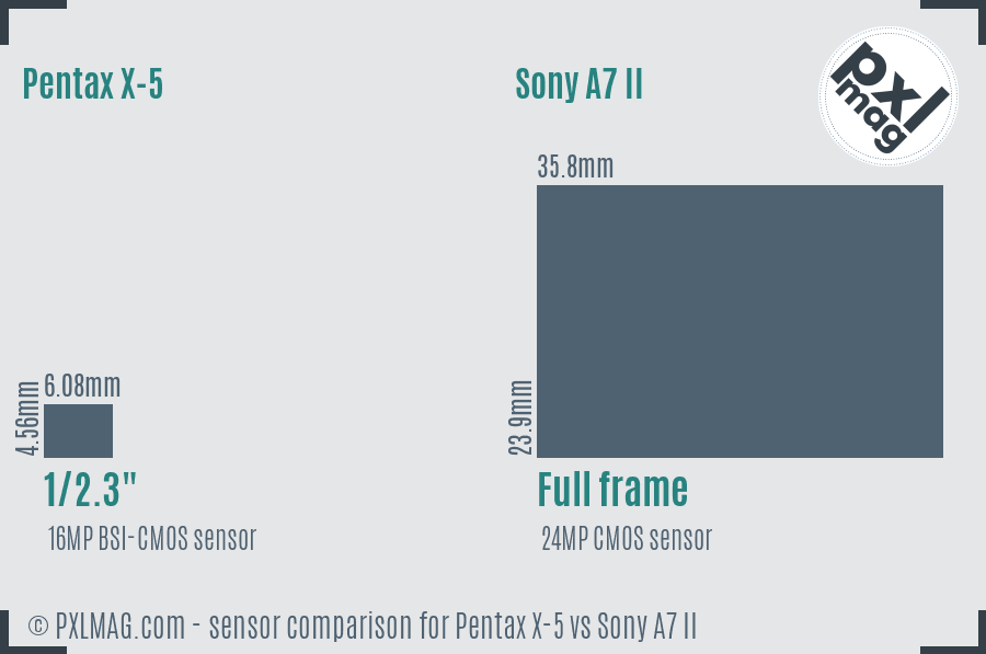 Pentax X-5 vs Sony A7 II sensor size comparison