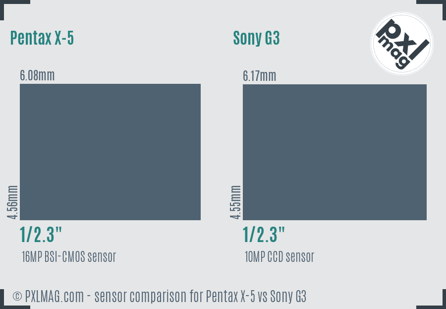 Pentax X-5 vs Sony G3 sensor size comparison