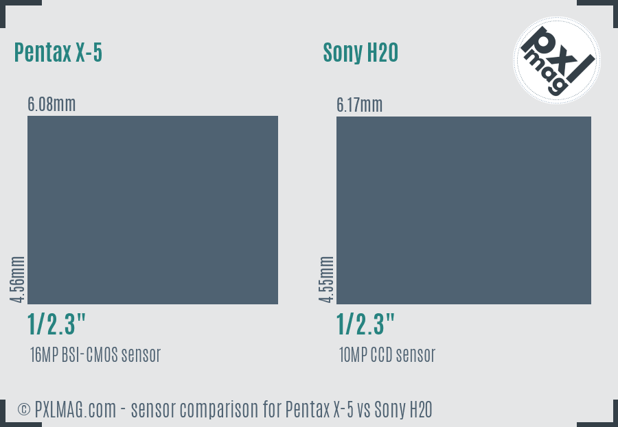 Pentax X-5 vs Sony H20 sensor size comparison