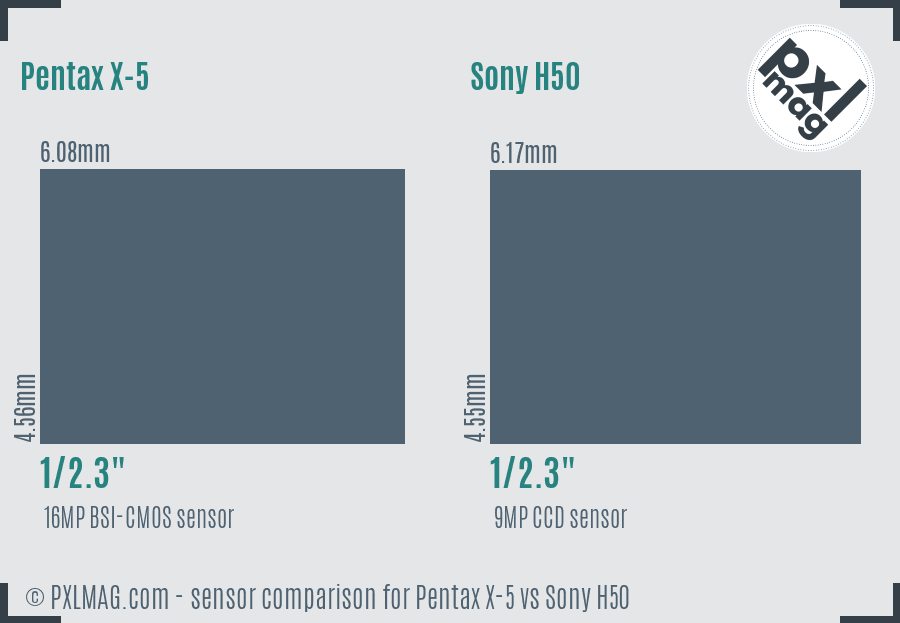 Pentax X-5 vs Sony H50 sensor size comparison