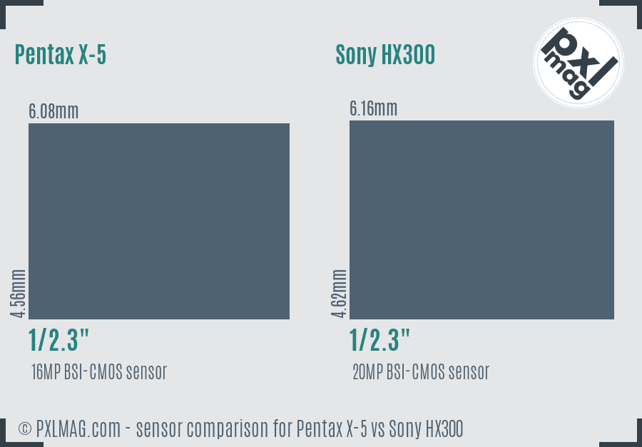 Pentax X-5 vs Sony HX300 sensor size comparison