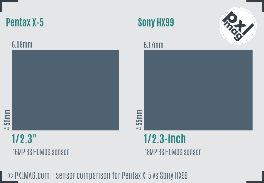 Pentax X-5 vs Sony HX99 sensor size comparison