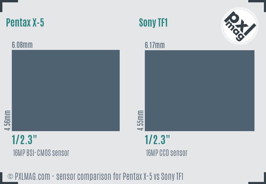 Pentax X-5 vs Sony TF1 sensor size comparison