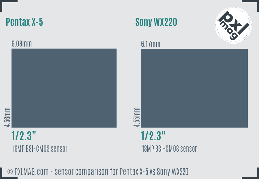 Pentax X-5 vs Sony WX220 sensor size comparison