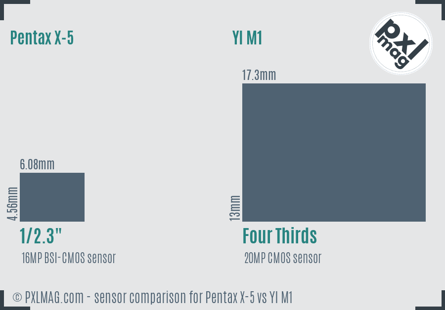 Pentax X-5 vs YI M1 sensor size comparison