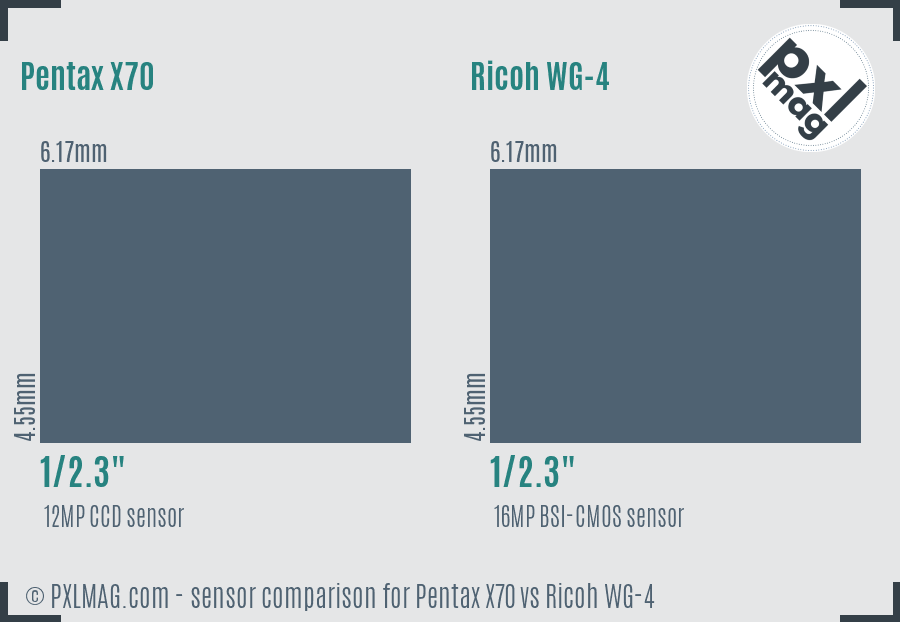 Pentax X70 vs Ricoh WG-4 sensor size comparison
