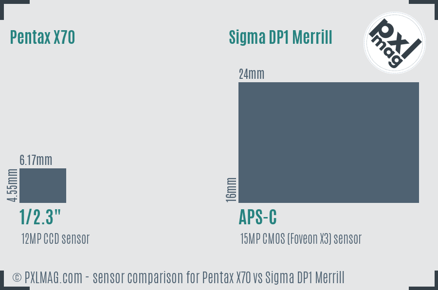 Pentax X70 vs Sigma DP1 Merrill sensor size comparison