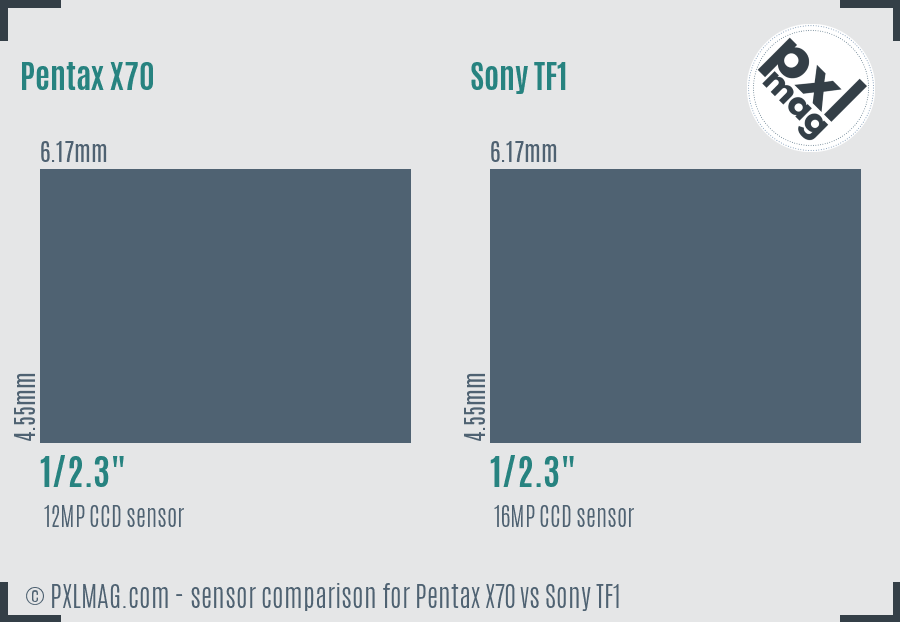 Pentax X70 vs Sony TF1 sensor size comparison