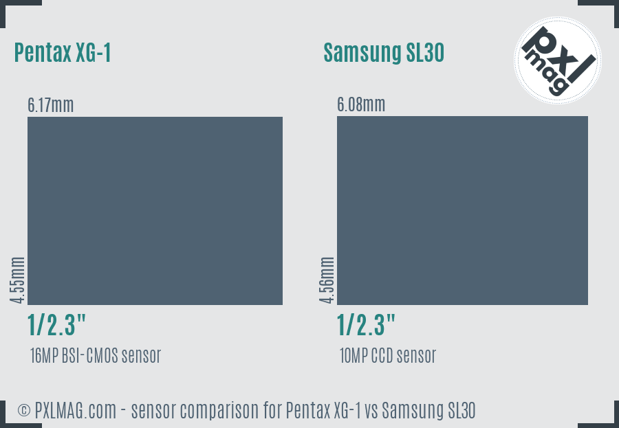 Pentax XG-1 vs Samsung SL30 sensor size comparison