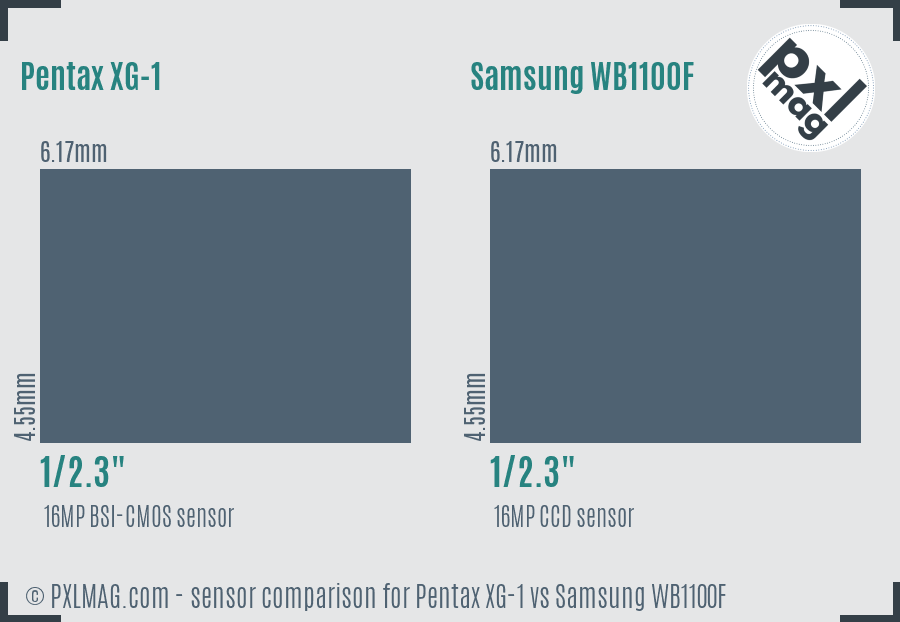 Pentax XG-1 vs Samsung WB1100F sensor size comparison