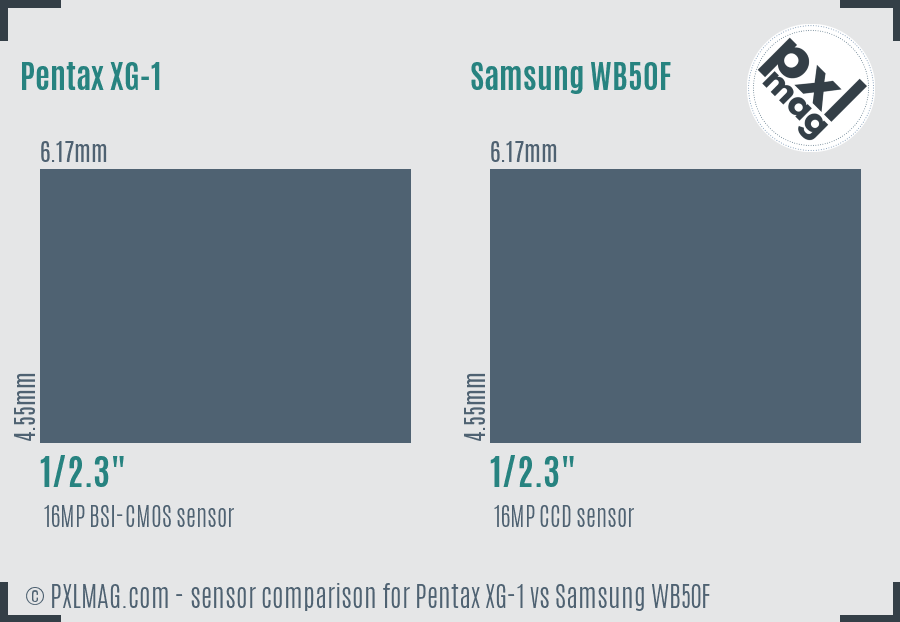 Pentax XG-1 vs Samsung WB50F sensor size comparison
