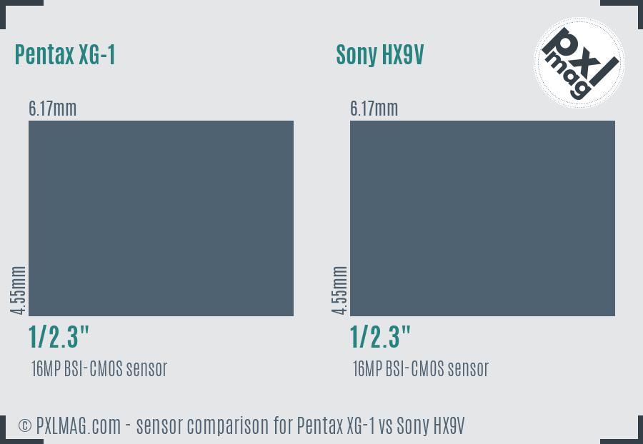 Pentax XG-1 vs Sony HX9V sensor size comparison