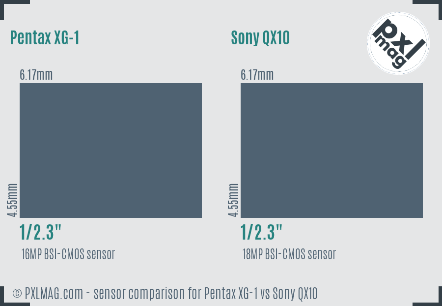 Pentax XG-1 vs Sony QX10 sensor size comparison