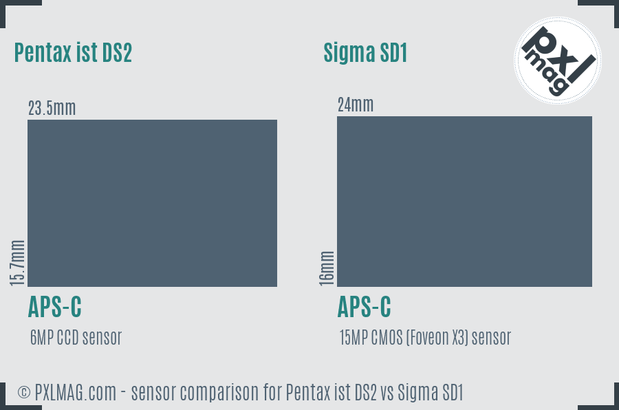 Pentax ist DS2 vs Sigma SD1 sensor size comparison Pentax ist DS2 vs Sigma SD1 sensor size comparison