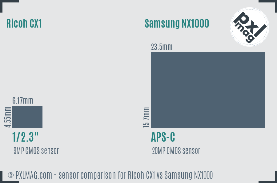 Ricoh CX1 vs Samsung NX1000 sensor size comparison