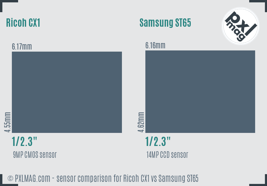 Ricoh CX1 vs Samsung ST65 sensor size comparison