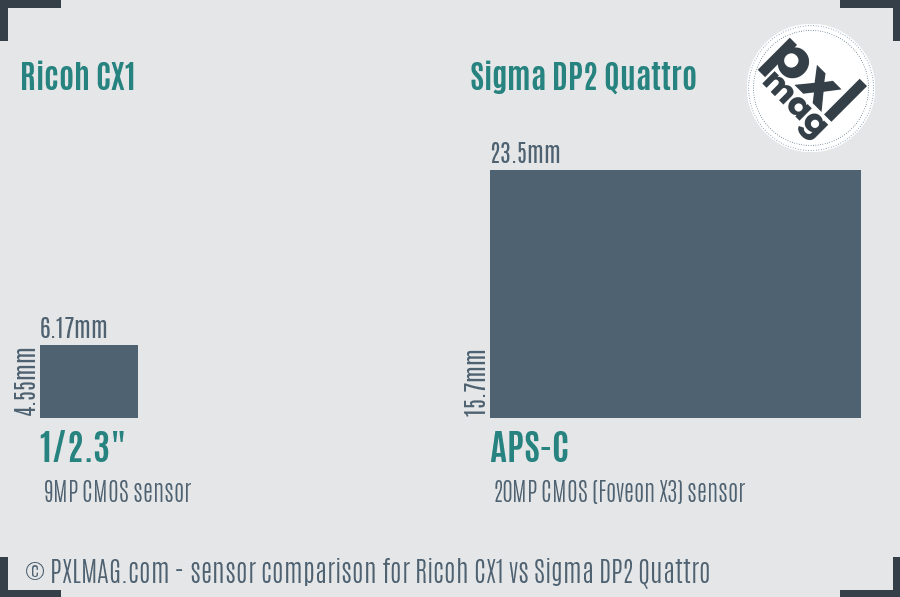 Ricoh CX1 vs Sigma DP2 Quattro sensor size comparison