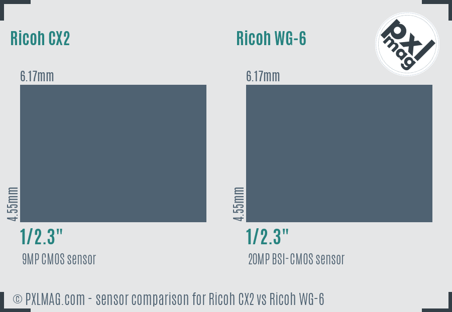 Ricoh CX2 vs Ricoh WG-6 sensor size comparison