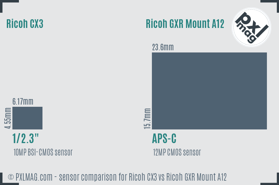 Ricoh CX3 vs Ricoh GXR Mount A12 sensor size comparison