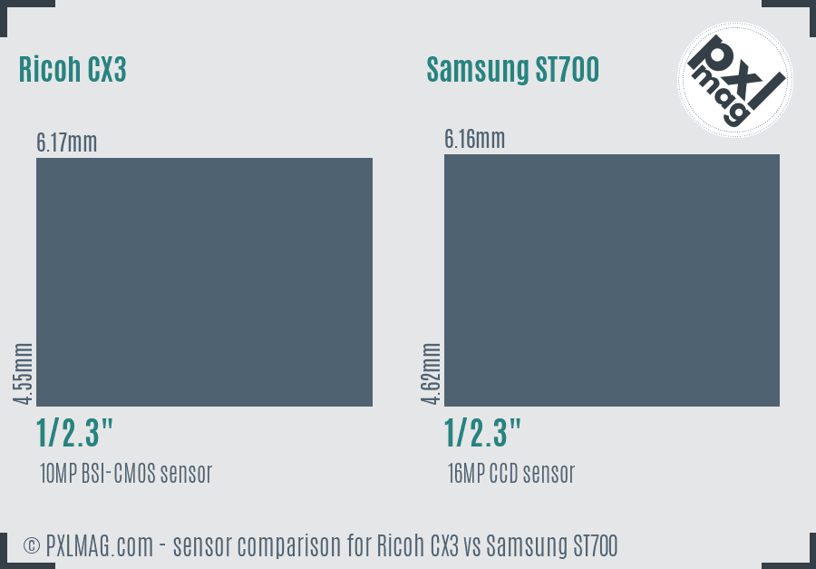 Ricoh CX3 vs Samsung ST700 sensor size comparison