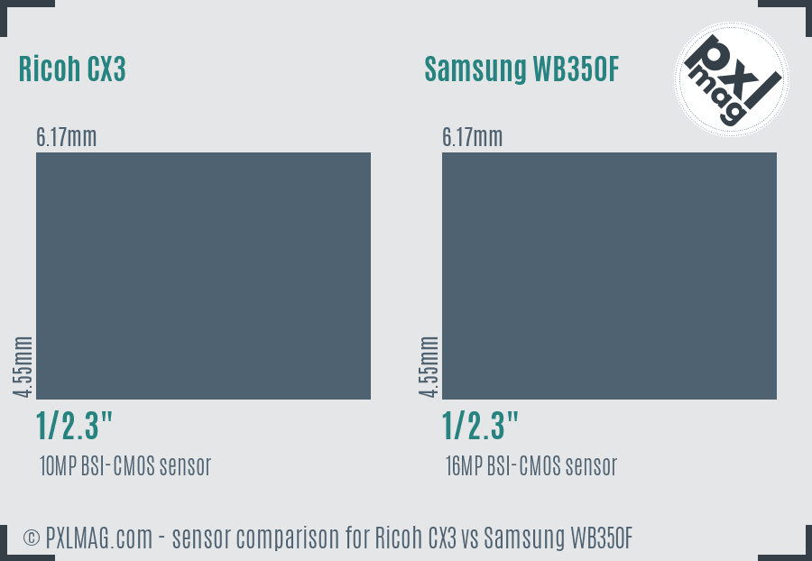 Ricoh CX3 vs Samsung WB350F sensor size comparison