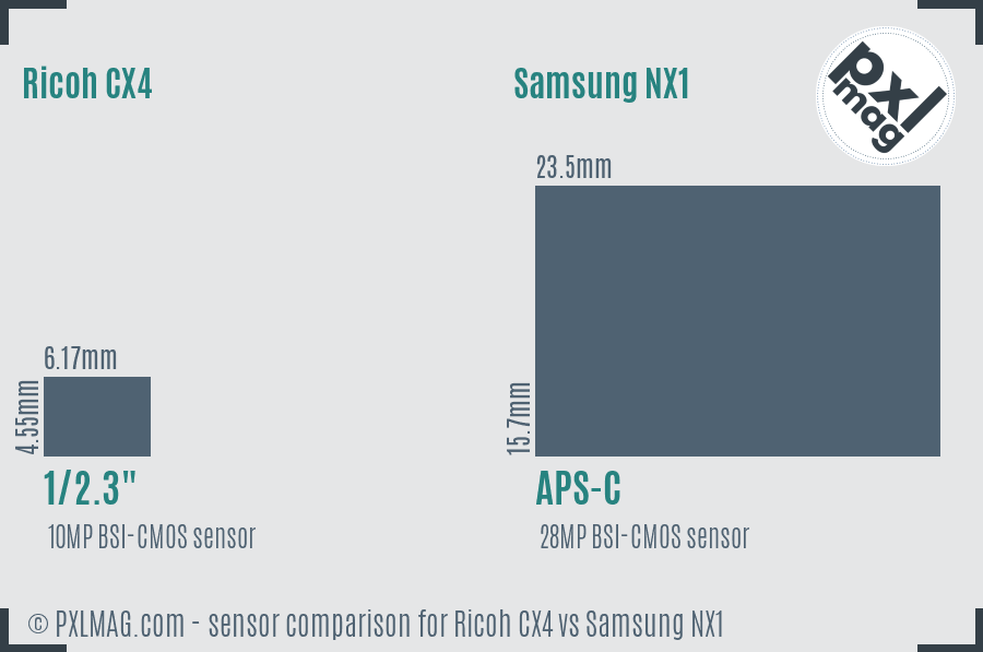 Ricoh CX4 vs Samsung NX1 sensor size comparison