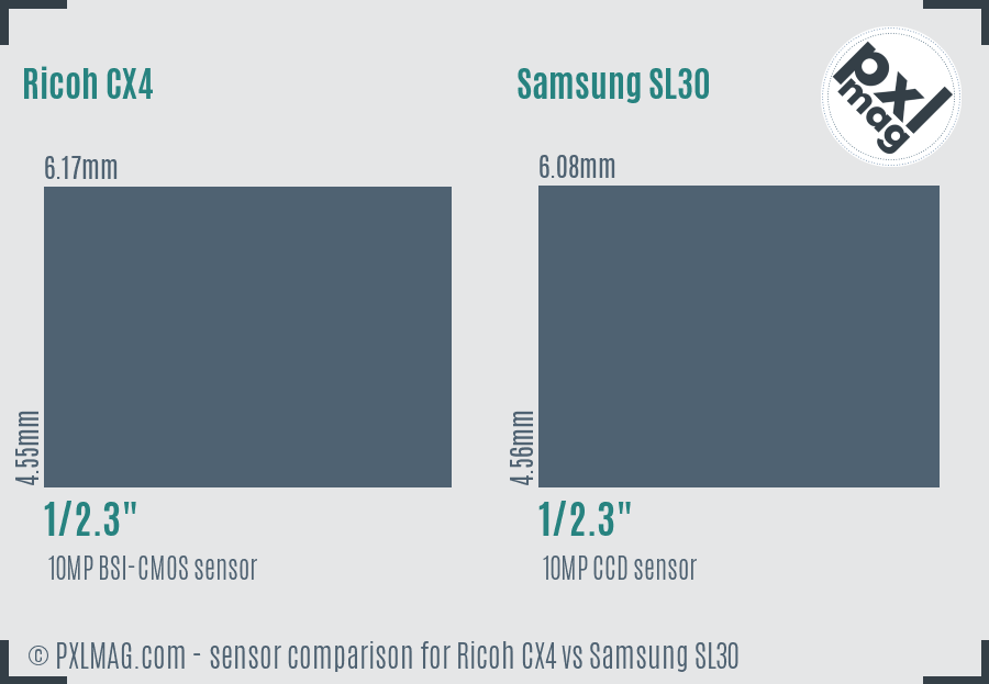 Ricoh CX4 vs Samsung SL30 sensor size comparison