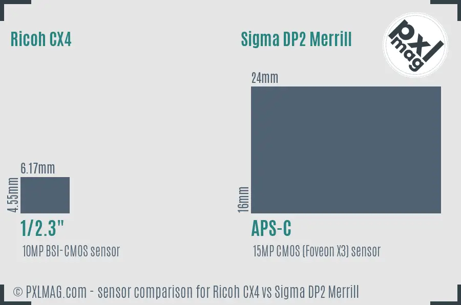 Ricoh CX4 vs Sigma DP2 Merrill sensor size comparison