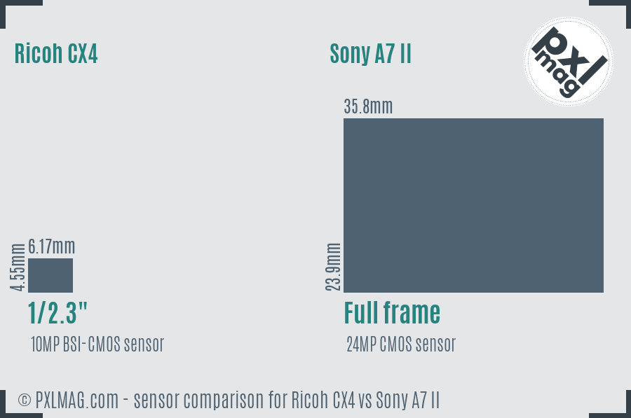 Ricoh CX4 vs Sony A7 II sensor size comparison