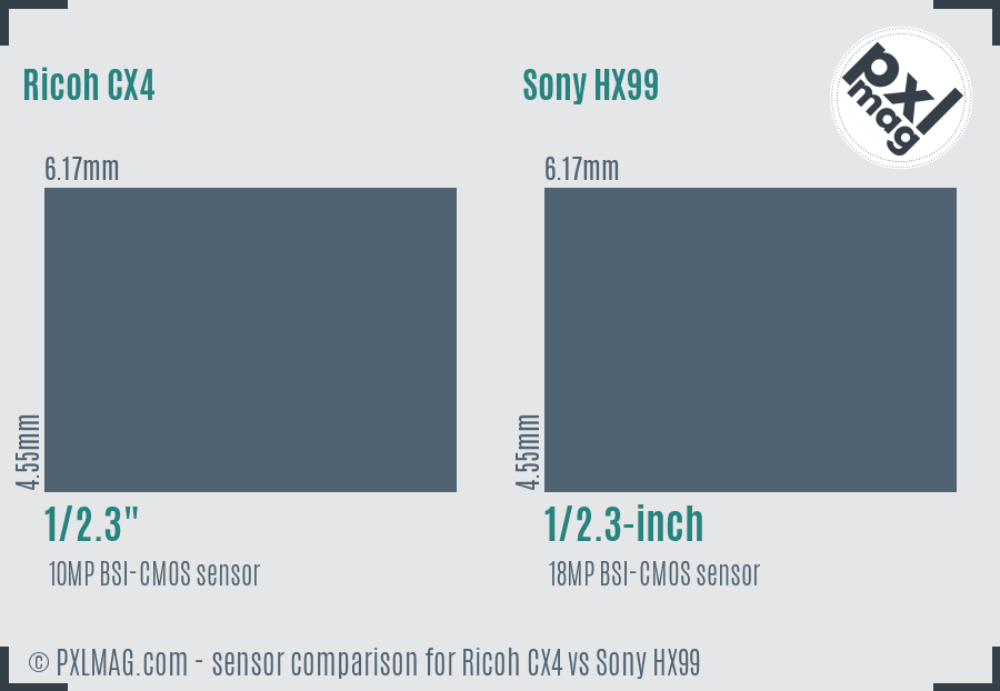 Ricoh CX4 vs Sony HX99 sensor size comparison