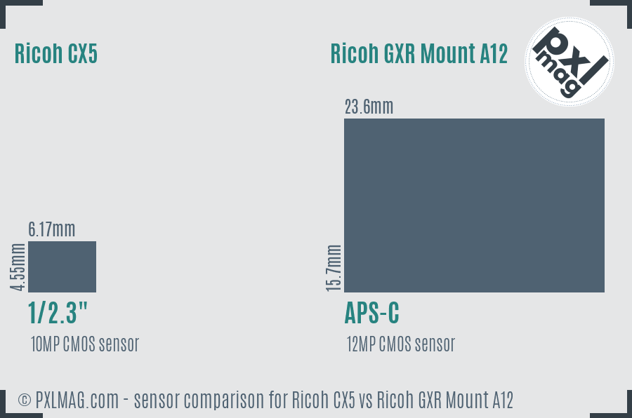 Ricoh CX5 vs Ricoh GXR Mount A12 sensor size comparison