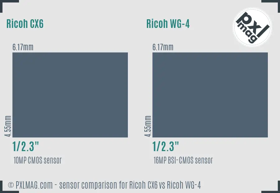 Ricoh CX6 vs Ricoh WG-4 sensor size comparison