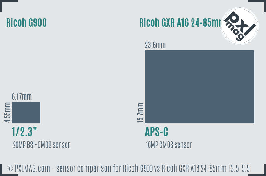 Ricoh G900 vs Ricoh GXR A16 24-85mm F3.5-5.5 sensor size comparison