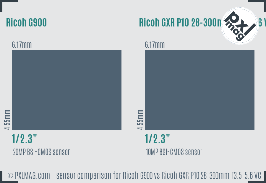 Ricoh G900 vs Ricoh GXR P10 28-300mm F3.5-5.6 VC sensor size comparison
