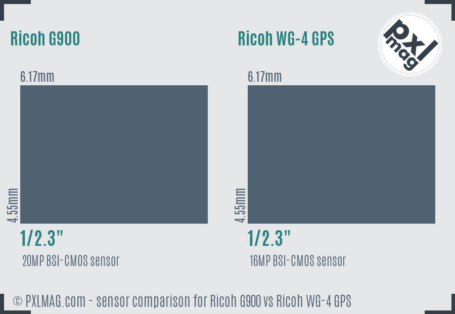 Ricoh G900 vs Ricoh WG-4 GPS sensor size comparison