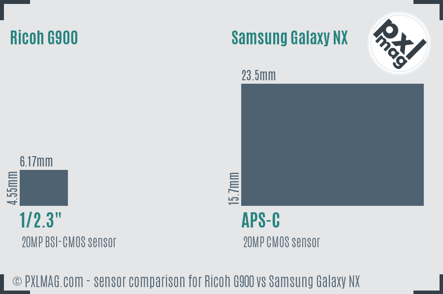 Ricoh G900 vs Samsung Galaxy NX sensor size comparison