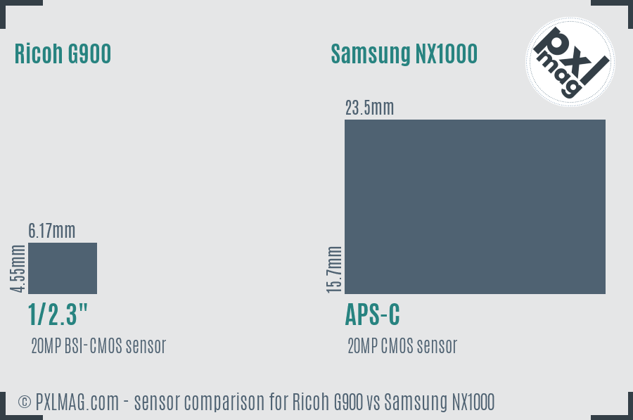 Ricoh G900 vs Samsung NX1000 sensor size comparison