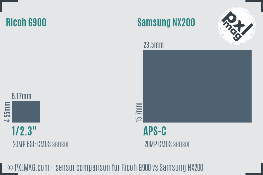 Ricoh G900 vs Samsung NX200 sensor size comparison