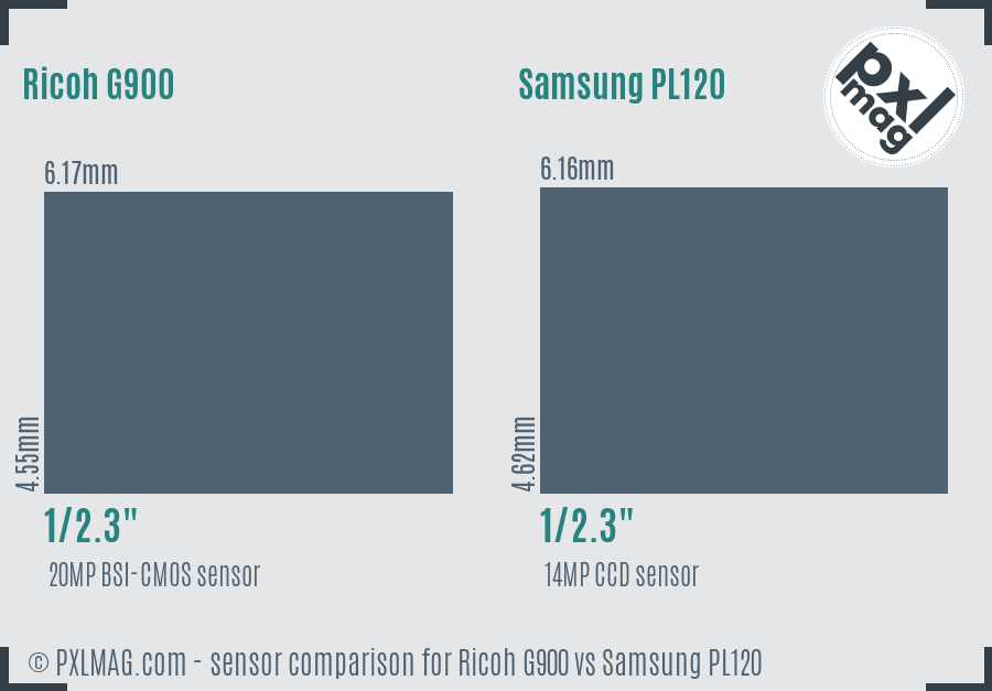 Ricoh G900 vs Samsung PL120 sensor size comparison